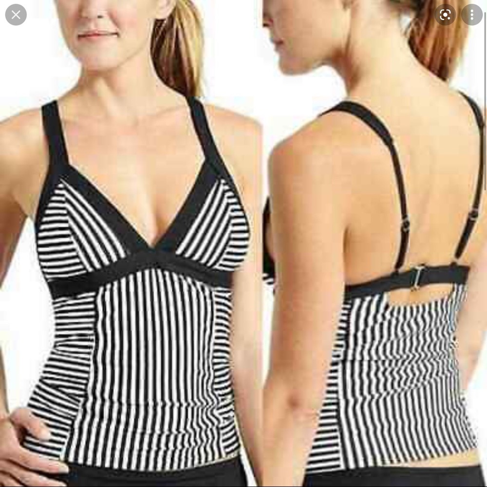 ATHLETA sz Small Tankini Swim Top Montauk Stripe Adjustable Straps Black White